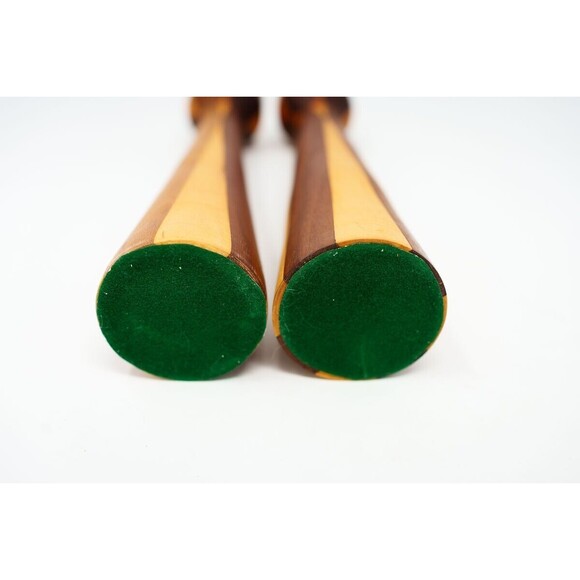 Set of 2 Vintage MCM two-tone wood Candlesticks pair 9.25" Mid-century Danish - Picture 5 of 6